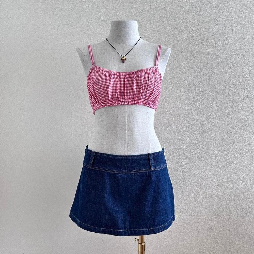 pink & white gingham sleeveless crop top